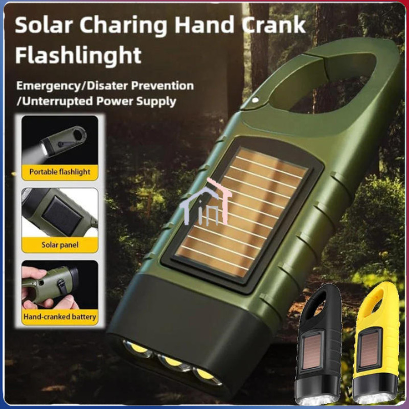 [COD]Senter Tenaga Surya Dengan Engkol Tangan Multi-Fungsi Pasokan Daya Camping Lampu LED Darurat Pe