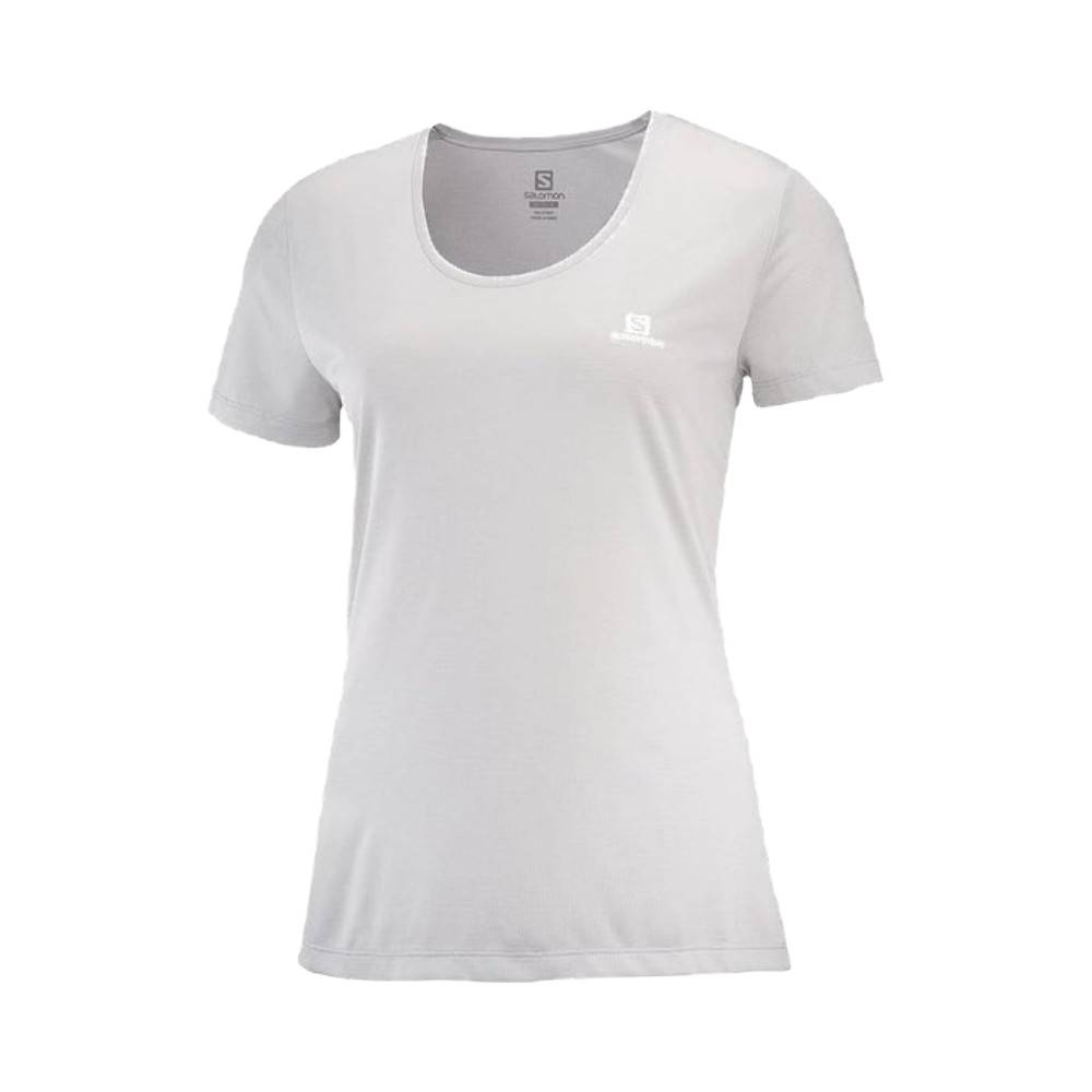SALOMON - Agile Women's Tee-Shirt, White / Heather / Oyster Mushroom - Kaos Lari Wanita