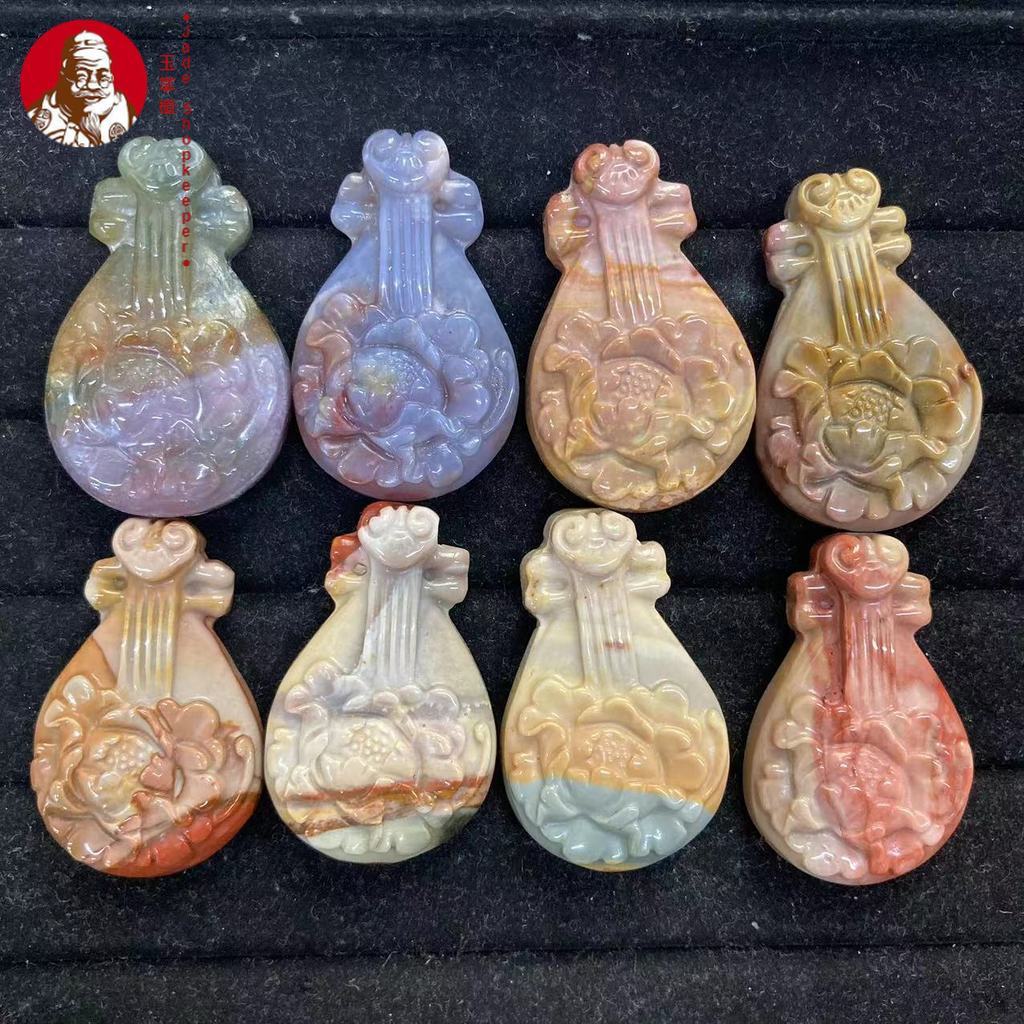 Giok warna-warni alami, ukiran pipa batu akik laut, liontin aksesori DIY