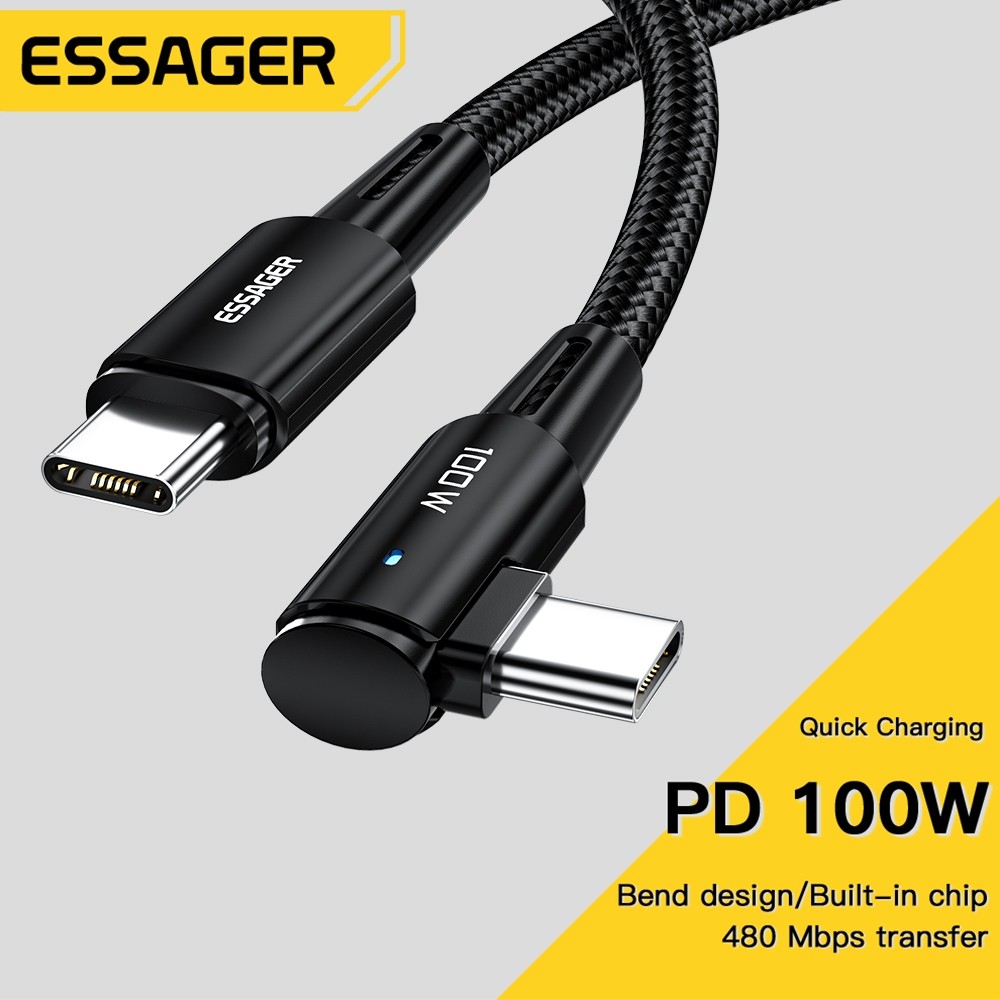 READY Essager Kabel Data Siku Pengisian Daya Cepat Kabel Tipe C Ke Tipe C 60W/100W Mendukung PD QC 4