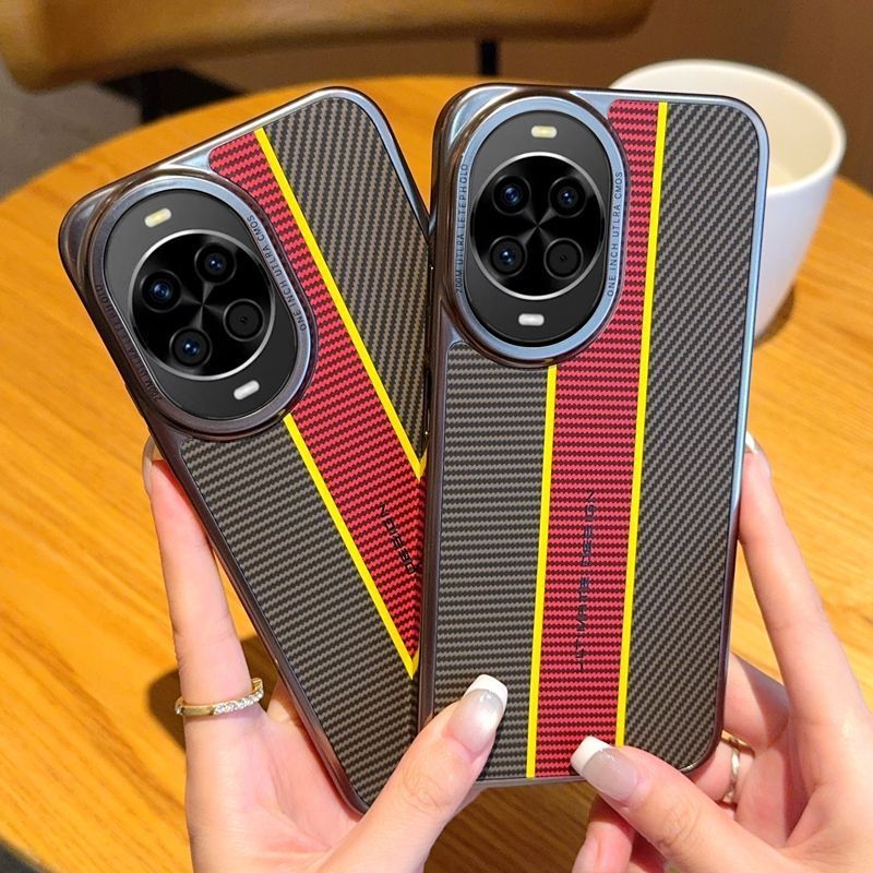Casing Ponsel Anti Guncangan Motif Serat Karbon Warna Merah Kuning Cocok untuk Huawei Nova 14 Pro Ul