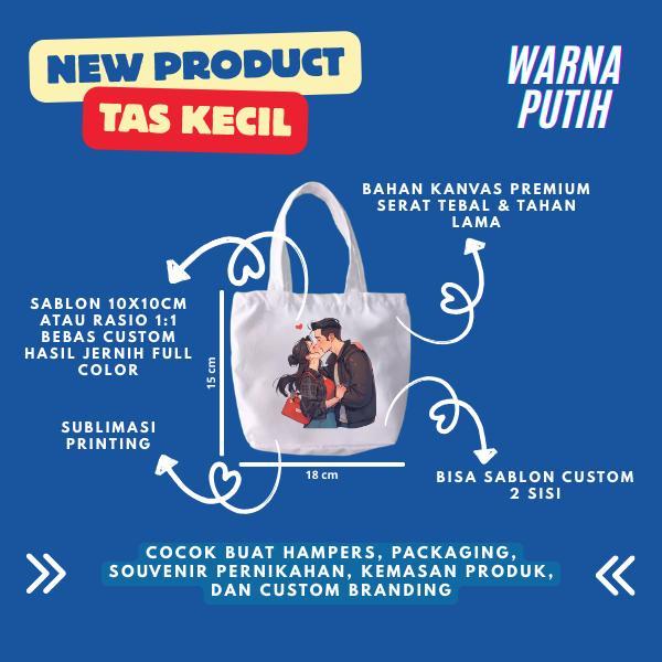 Tas Kecil Jinjing Kanvas Hitam dan Putih Totebag Kecil Custom Desain Bebas untuk Souvenir Seminar, P