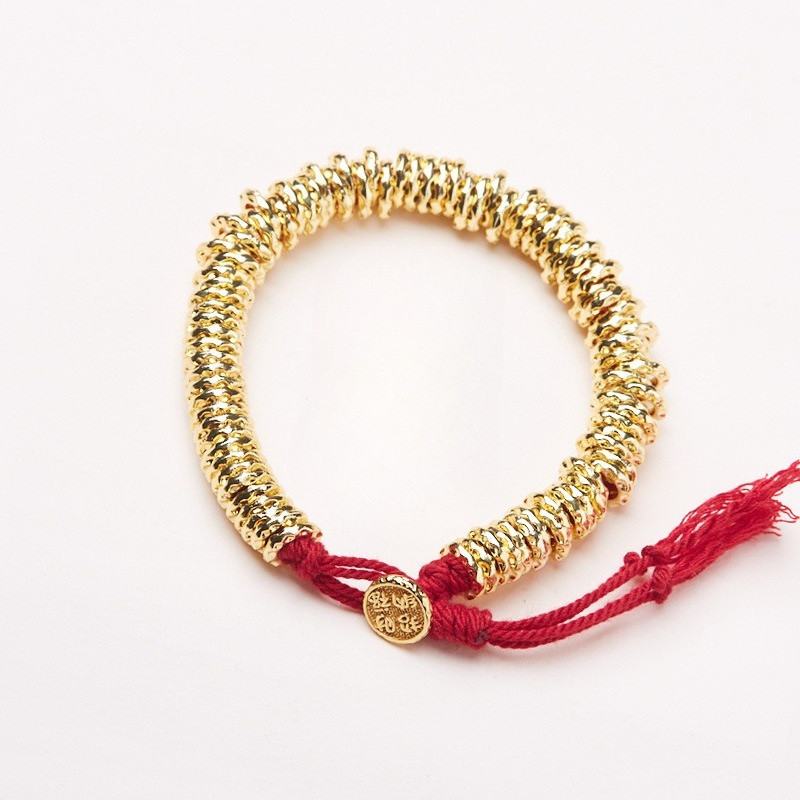 Emas pasir kuno, tali tangan merah melingkar, gelang tali merah