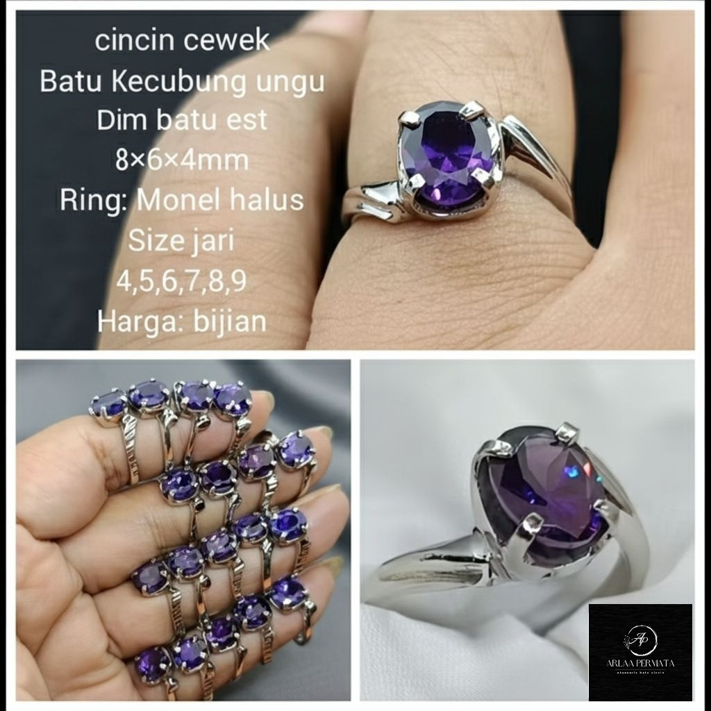 cincin wanita batu kecubung unggu elegan