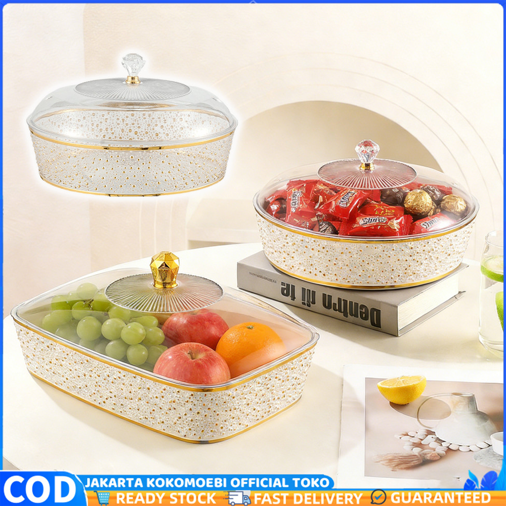 Empat Prasmanan Motif Bintik Emas Wadah Prasmanan Aesthetics / Nampan Plastik Aesthetic Dengan Tutup