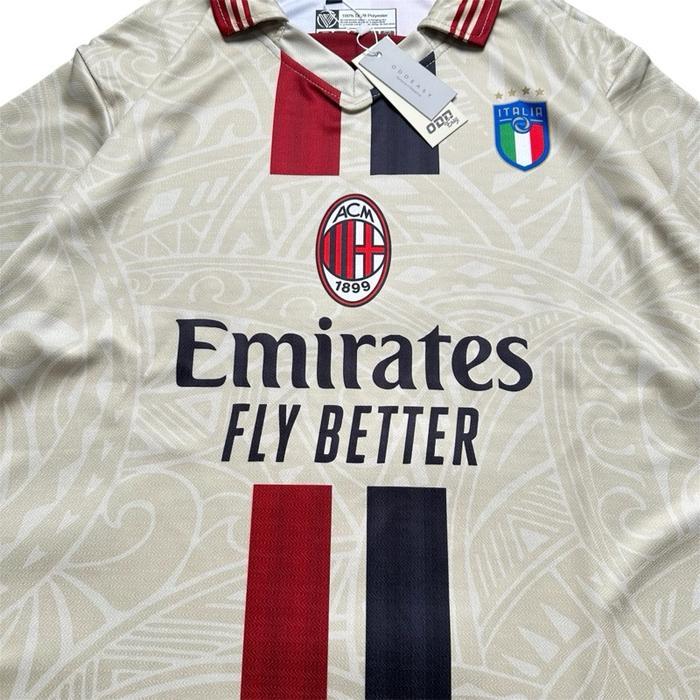 Jersey Bola ACM Milan Vintage Full Tag Keren Pria Distro Baju Kerah Kaos Cowok Print Panjang Printin