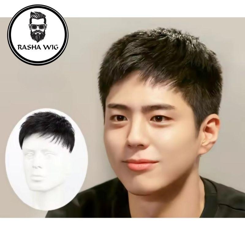 Toupee Penutup Botak Pria Rambut Pendek Tanpa Poni WarnaHitam Gaya Pria Jepang Keren