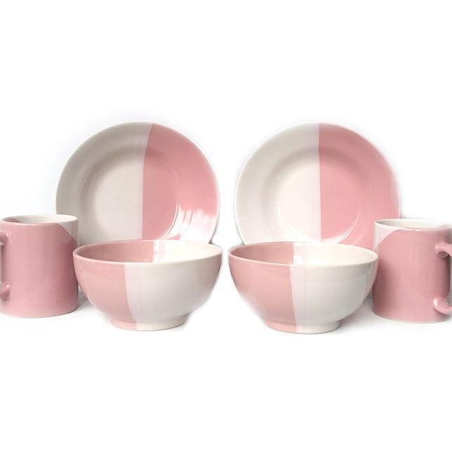 6 pcs Dinner set two tone Keramik By KAIBON - PINK RAMEN
