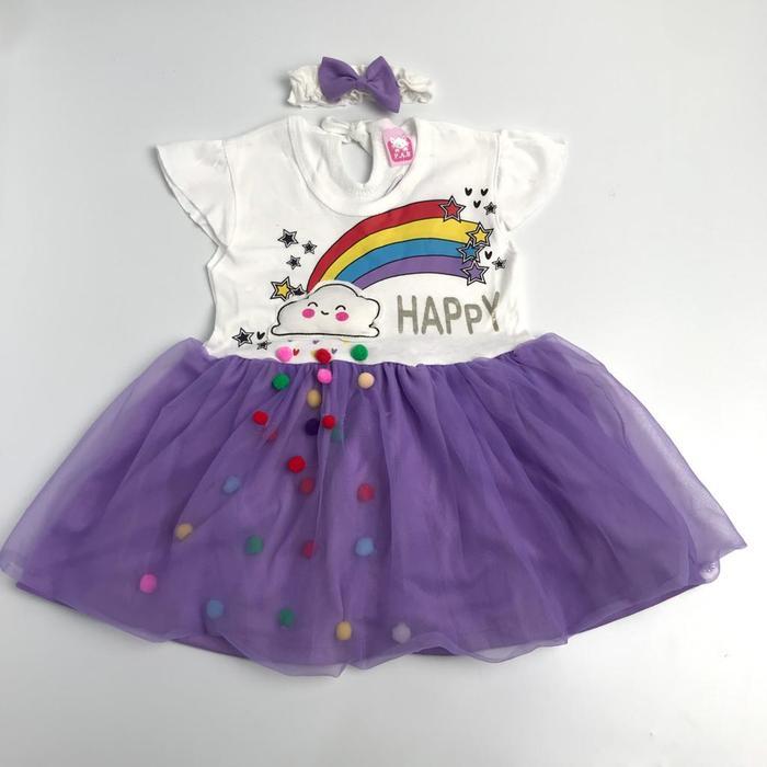 Dress bayi perempuan new born set baju baby girl bando lucu - White