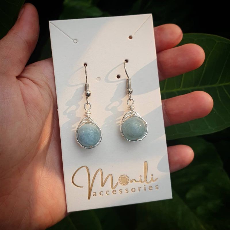 (goldmedal56) Aquamarine Earrings / Anting Batu Alam Asli Aquamarine