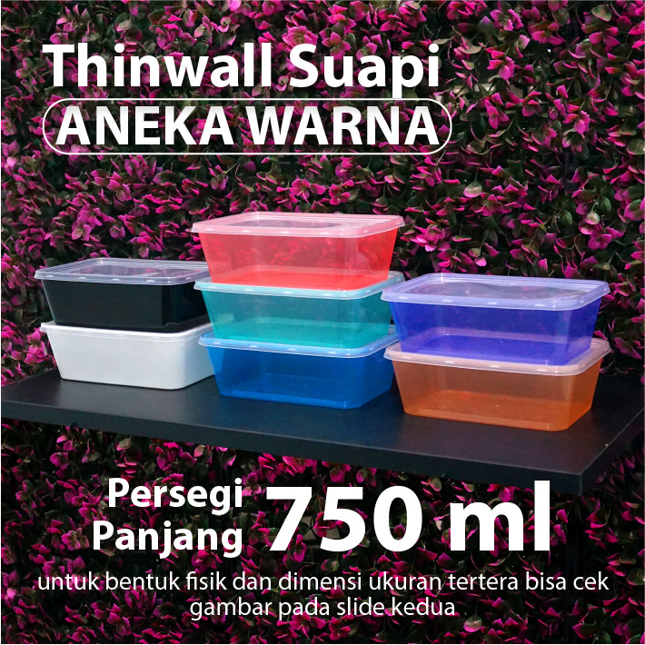 Paket 10 Pcs - Thinwall Warna 750 ml - Thinwall Suapi - Kotak Makanan - Rectangle