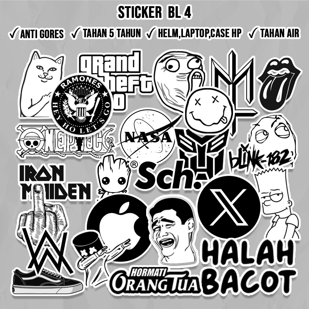Stiker Aesthetic Laptop BLACK WHITE Sticker Tumblr Helm Laptop Case HP