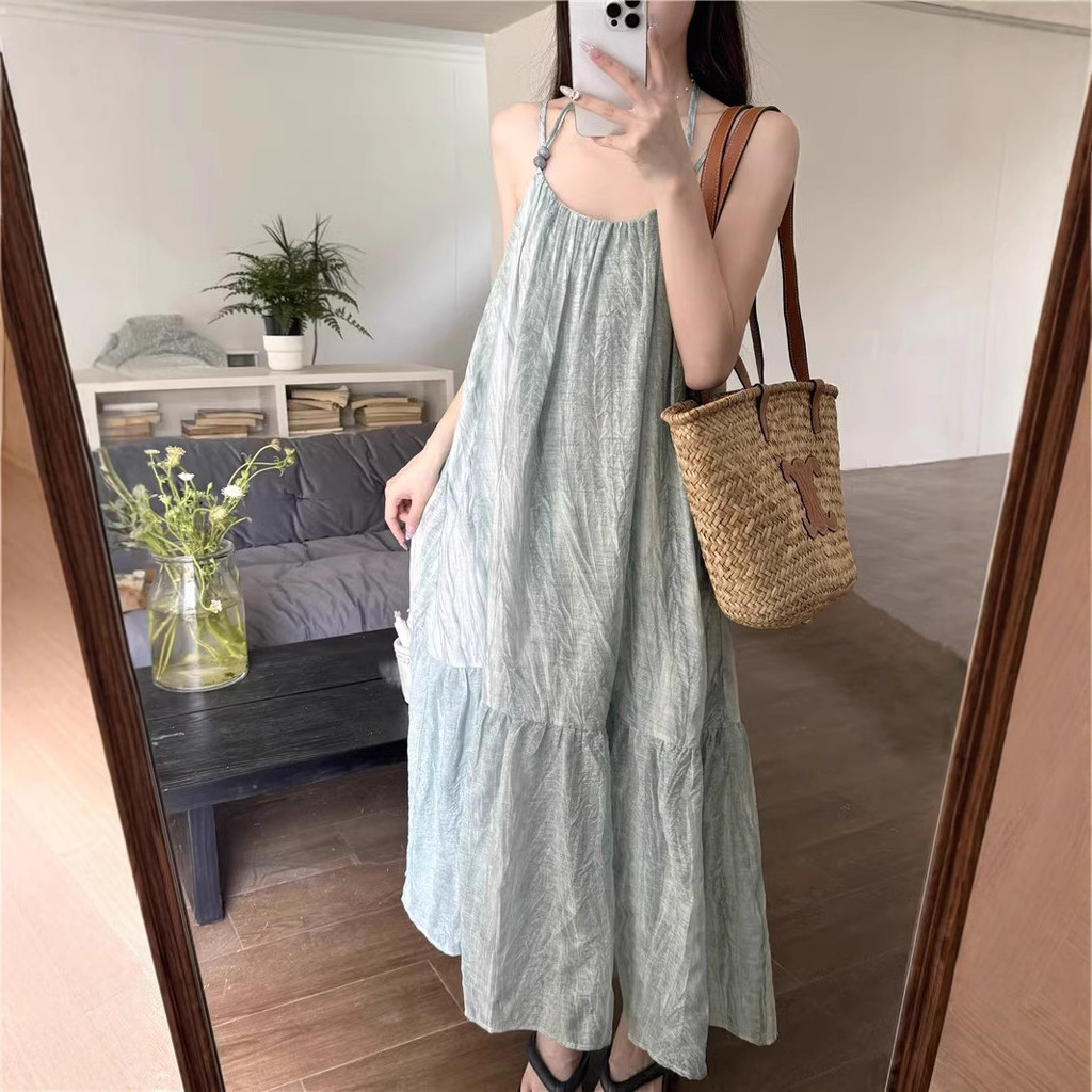 Temukan Pakaian Segar Dan Manis Gaun Musim Panas Wanita Berwarna Hijau Mint Yang  Longgar Gaya Libur