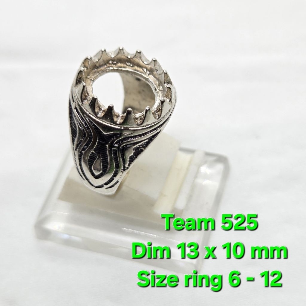 Ring emban alpaka super cakar rintik dim 13x10 motif terompah / pengikat ring cincin batu akik /rind