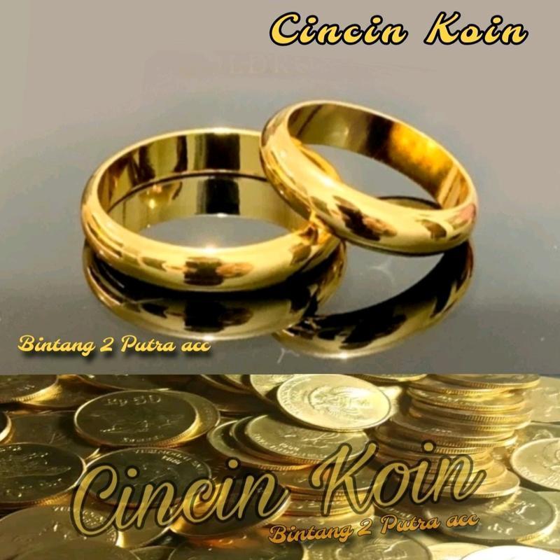 Cincin Koin Polos Gold Berlapis Emas 24K ANTI KARAT