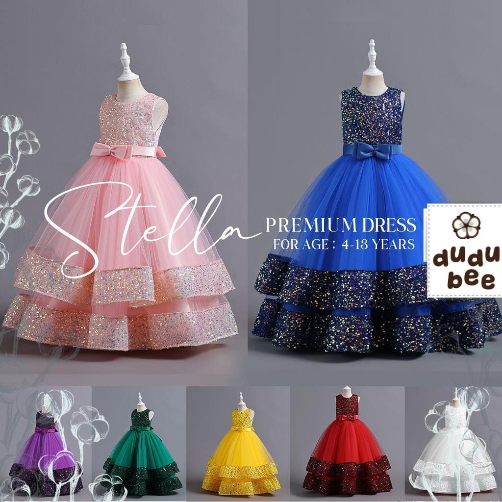 4T-13T LONG DRESS PREMIUM STELLA - GAUN BALL GOWN ANAK BAYI BALITA Model Korea Tile DUDUBEE