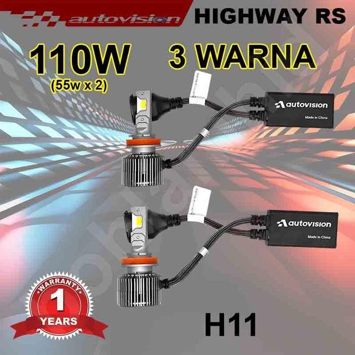 LED Mobil H11 H4 3Warna Autovision Hhway RS 55Watt 6000K 4300K 3000K - H11