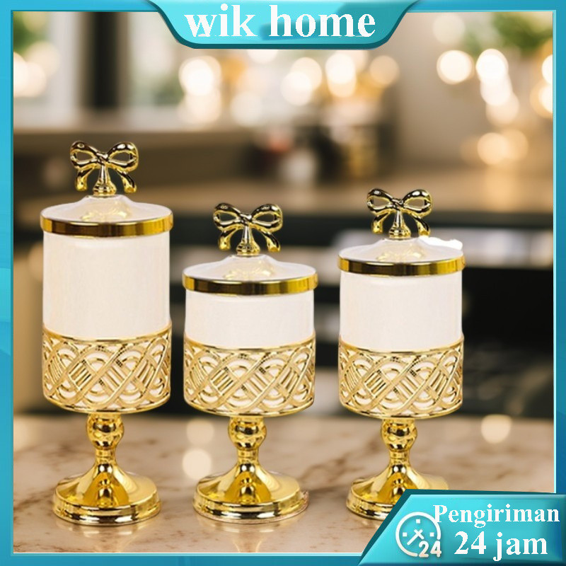 3pcs Toples Set Toples Jumbo Toples Kedap Udara Toples Lebaran Aesthetic Set Mewah Toples Kue Kering