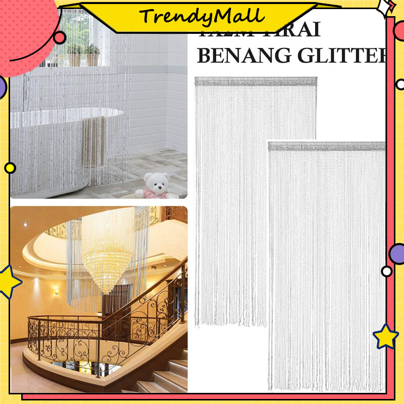 Tirai Benang Gliter Impor 1x2m - Dekorasi Lampu dan Ruangan, Bahan Plastik Berkualitas dengan Kilau 
