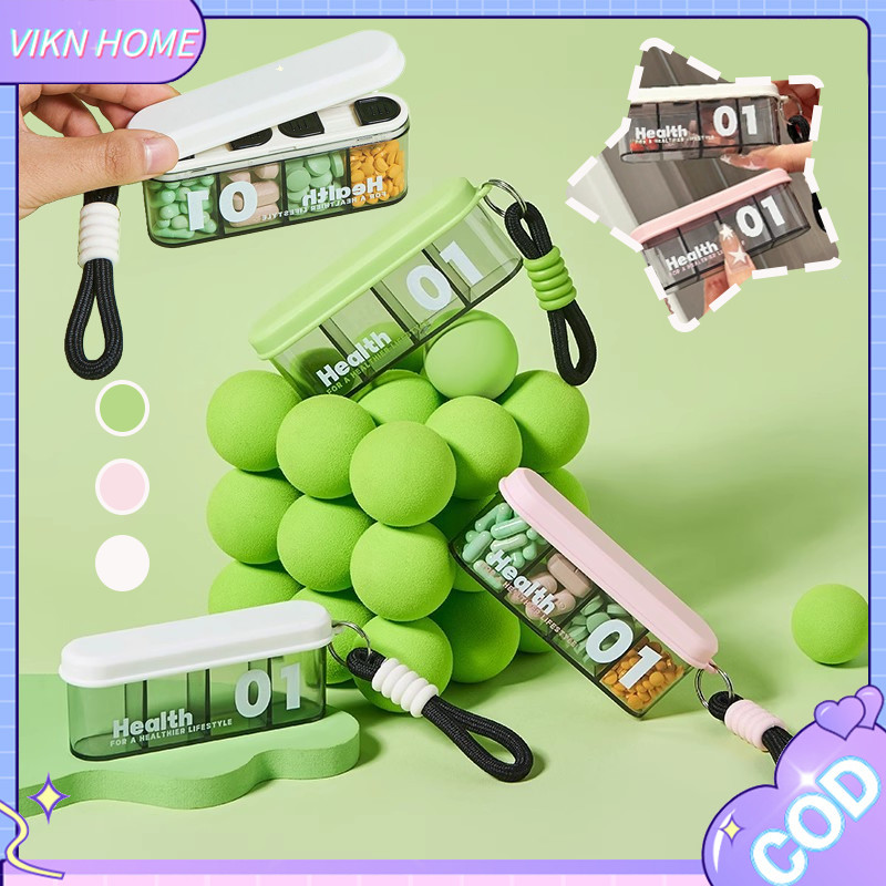 4 Sekat Kotak Obat Portabel Mini Kotak Obat Tempat Penyimpanan Obat Sekat Box Daily Personal Medicin