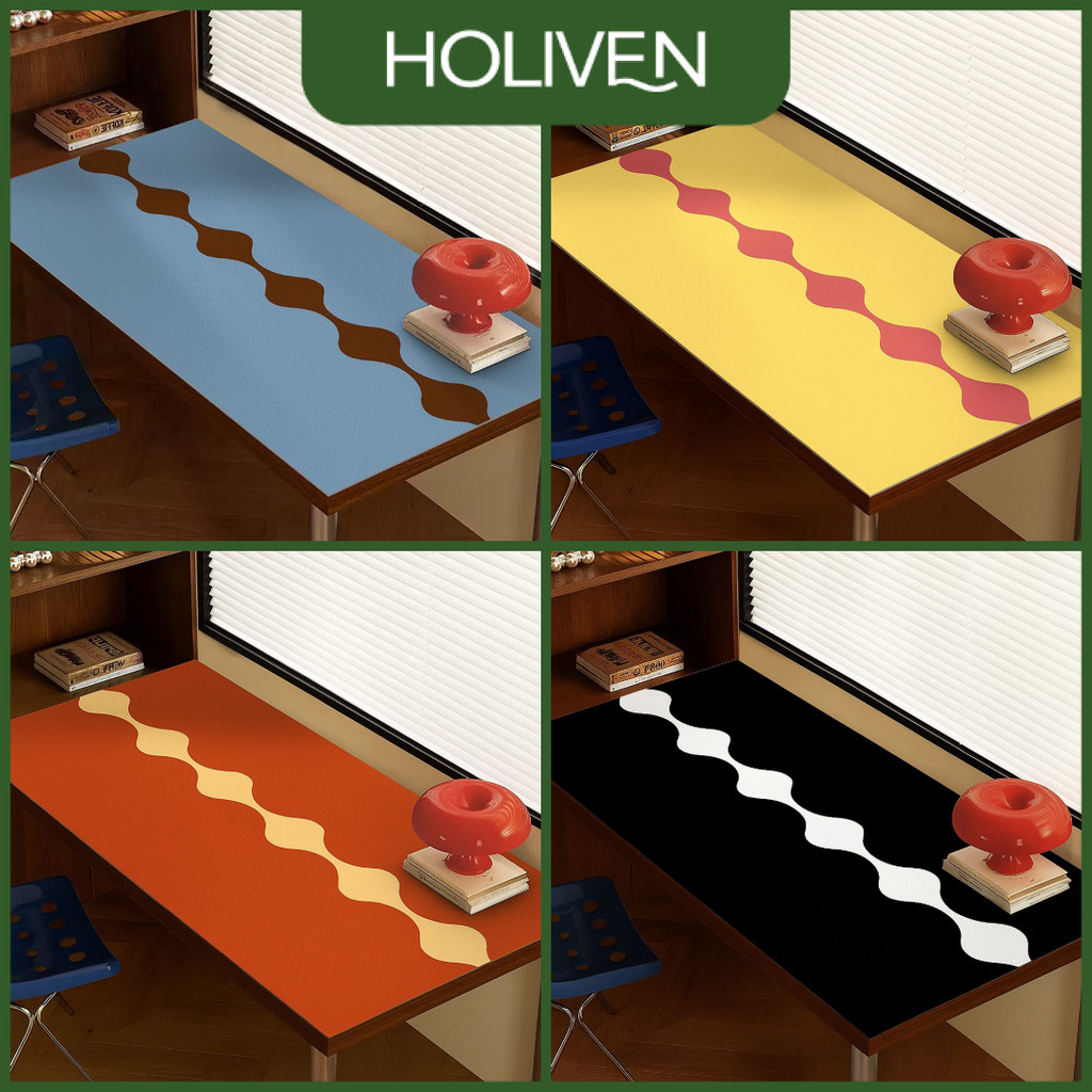Holiven Alas Meja Belajar PVC Motif Gelombang Modern Anti Air Meja Kerja Minimalis Estetik