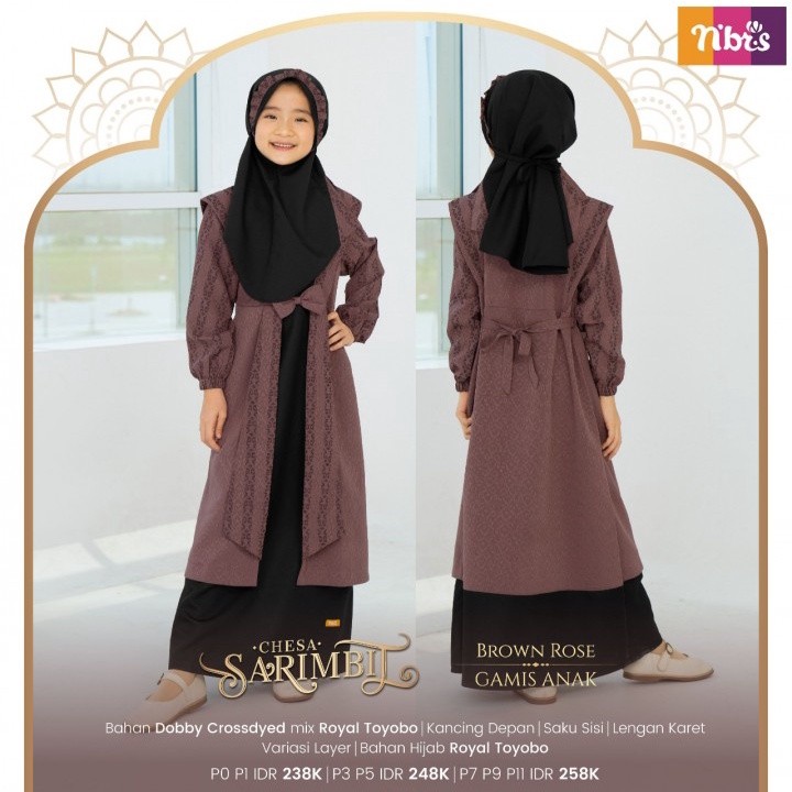 NBRS Chesa Gamis Anak Set Hijab Koko Dewasa Lengan Panjang Koko Anak Set Celana Nibras