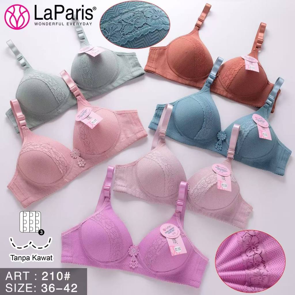 (3/5PCS) LA PARIS BH CUP B Besar Bra Wanita Push Up Motif Renda For Daily Busa Tipis Tanpa Kawat Kai