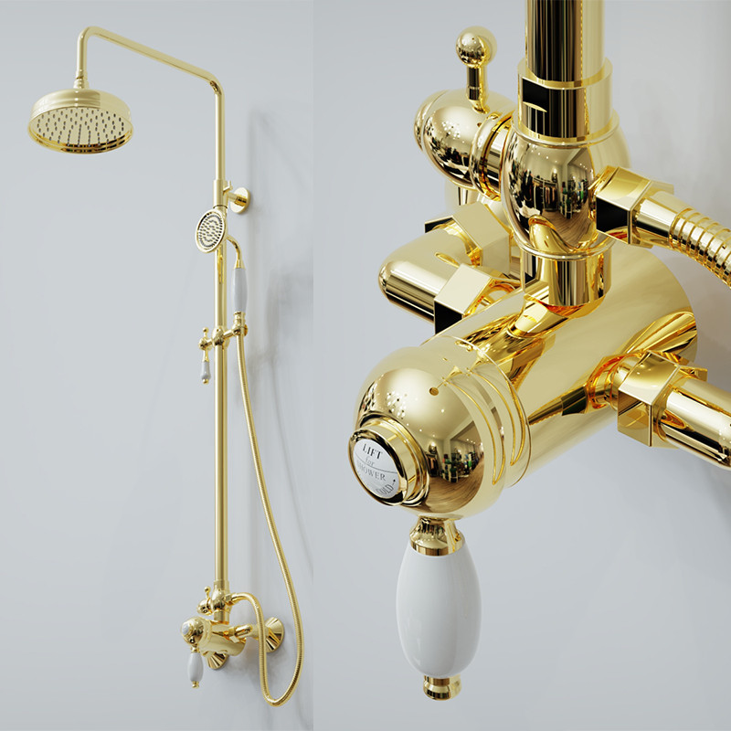 Bathroom Shower Faucet Set Wall Mounted Classical Brass Shower Faucet Set Gold Chrome Finished Class
