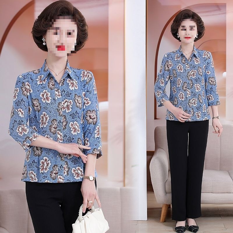 Gaya Baru Kemeja Sutra Es Ibu Blus Wanita