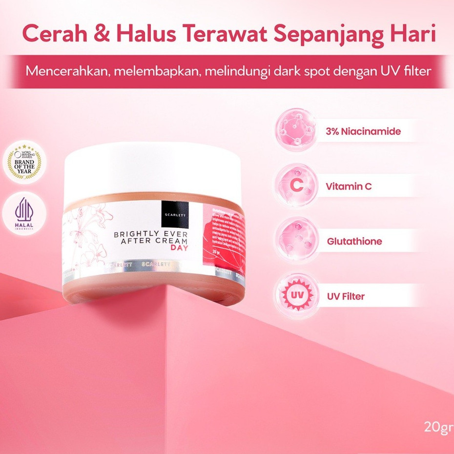 Scarlett Whitening Brightly Ever After Day Cream Original | Krim Siang Wajah untuk Membantu Mencerah