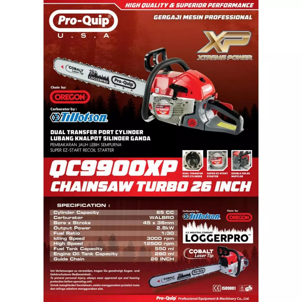 QC9900XP MESIN CHAINSAW GERGAJI POTONG KAYU 26" 26 " PROQUIP QC 9900 XP