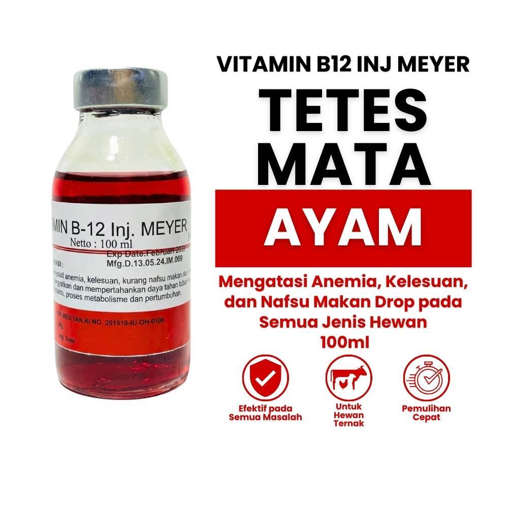 Vitamin B.12 Inj Meyer 100 ml - B-12 Injeksi - Meningkatkan Daya Tahan Tubuh Hewan - B.12 untuk Tern