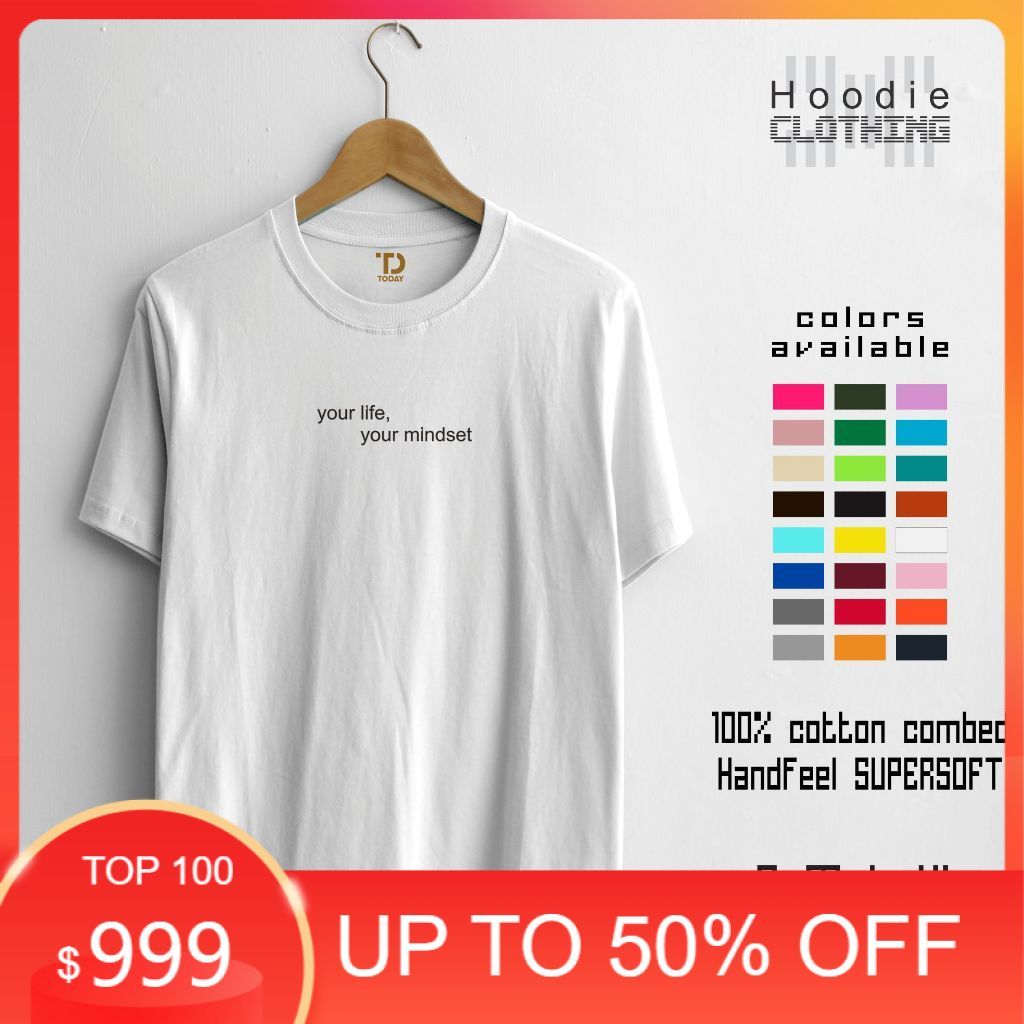 Kaos Pria Distro Baju Cowok Keren Motif Gambar Mindset Putih Lengan Pendek Original Murah