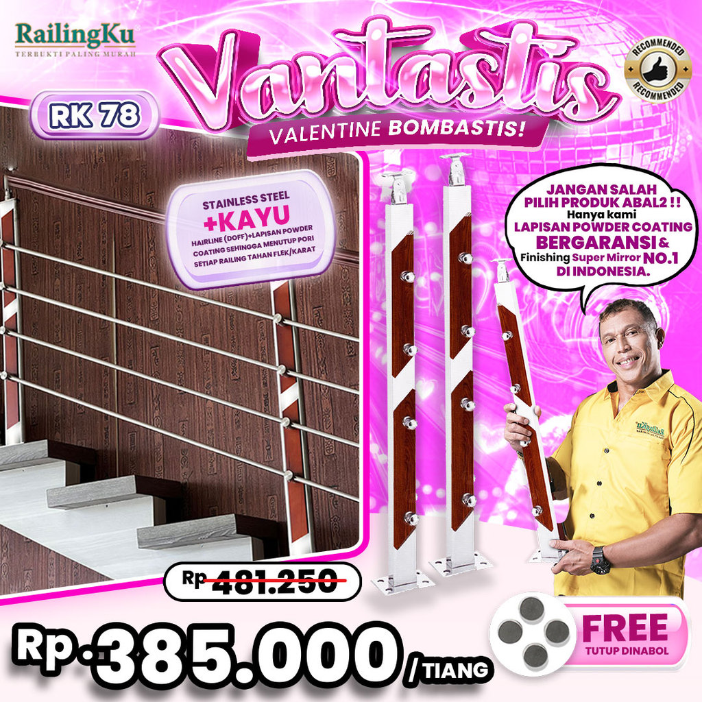 Railing Tangga Stainless Nature Desain Railingku [VANTASTIS] RK 78 Railing Anti Karat Free Penutup D