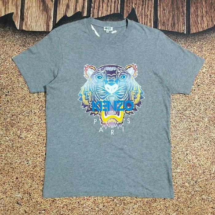 tshirt pria KENZO PARIS Made in PORTUGAL big logo tiger kaos pendek pria abu abu gambar charakter ca