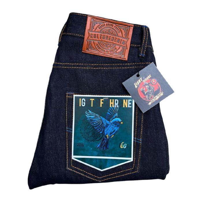 Selvedge Accent 16oz Sanforized - LightOfThrone - Deep Indigo Celana Jeans Pria Straight -Raw Denim 