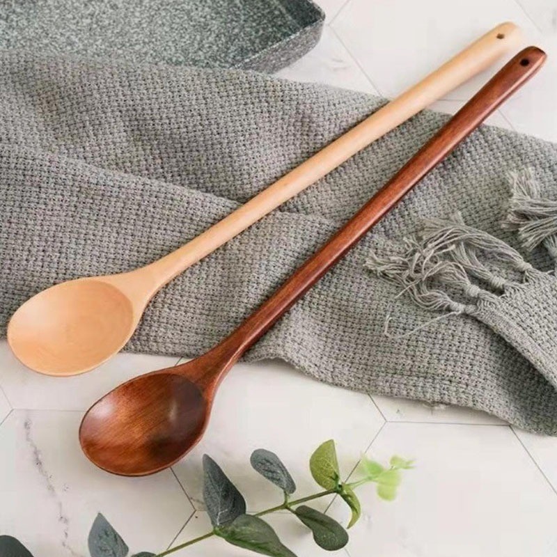 Sendok Kayu Gagang Panjang 33cm - Sendok Masak Korea Jepang Wooden Long Spoon
