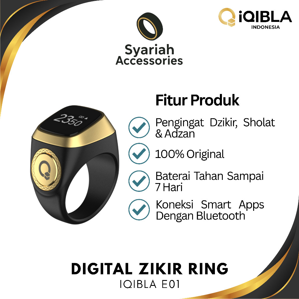 iQibla Zikr Ring Lite E01 - Cincin Tasbih Digital Cincin Hitung Zikr Cincin Muslim Modern Bluetooth