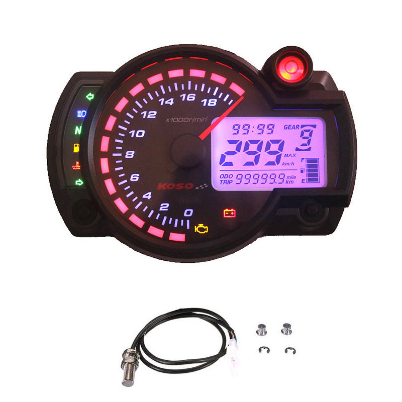 Odometer Speedometer Digital LCD Hitam Putih KOSO Modern 18000rpm untuk Sepeda Motor, Dapat Diatur 7