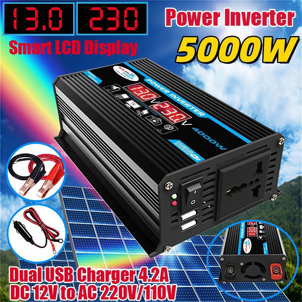 Inverter 5000 Watt/12V Ke 220V AC Konverter Daya Tampilan LED USB Ganda Gelombang Sinus Murni Invert
