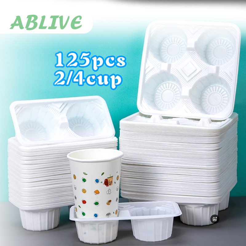 125pcs Cup Tatakan Gelas Minuman 2 Cup / 4 Cup Plastik Take Away Drink Tray Holder Cup Tray Holder