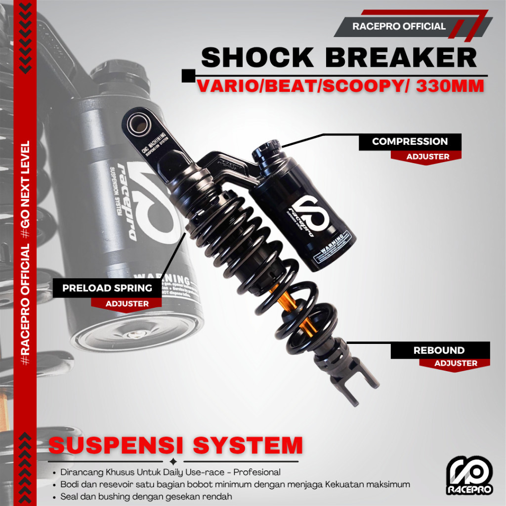 SHOCK BREAKER SUSPENSI BELAKANG 330MM VARIO BEAT SCOOPY GENIO SHOCK TABUNG 330 MM SHOCK BELAKANG ORI