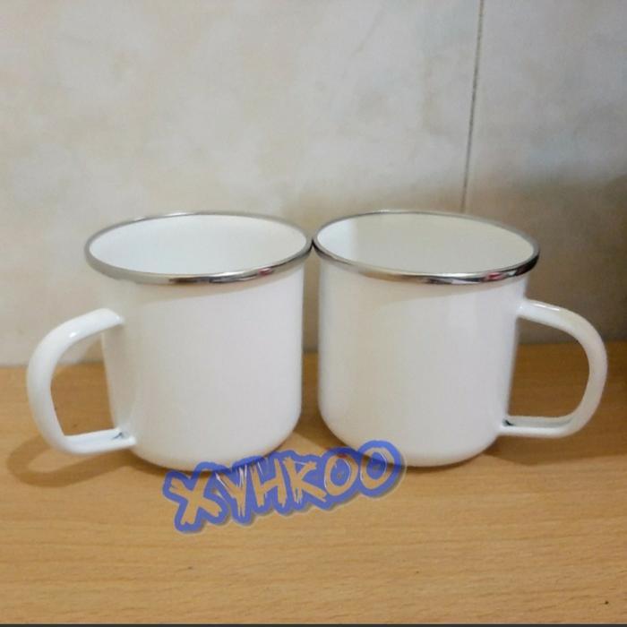 Cangkir Gelas Enamel Mug Enamel 9cm Putih Polos