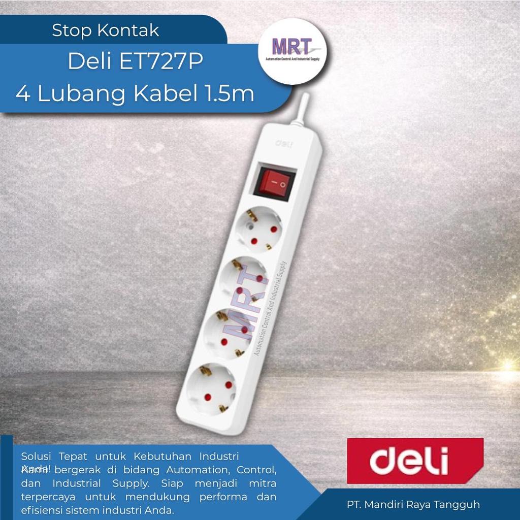 Stop Kontak 4 Lubang Single Switch Kabel Panjang 1.5 Meter DELI ET727P 2500W 250V 10A - Colokan List