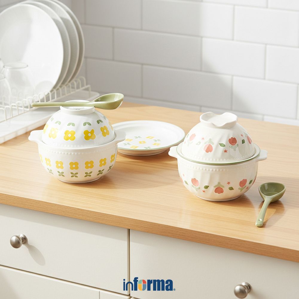 Informa Appetite Tetsu Set Mangkuk Saji Serbaguna & Sendok Flower - Mix Mangkok Makanan Food Grade W