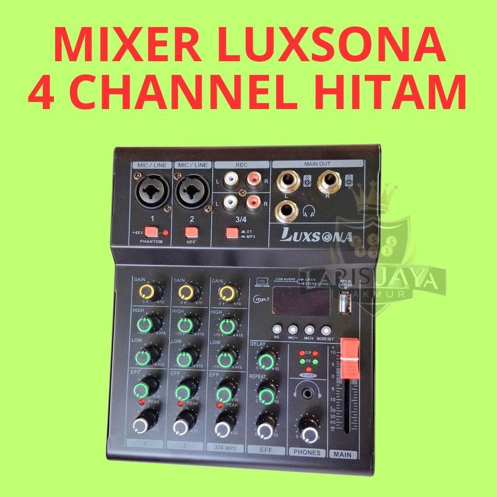 Mixer Audio Luxsona 4 Channel Hitam Compact untuk Sistem Sound Sederhana