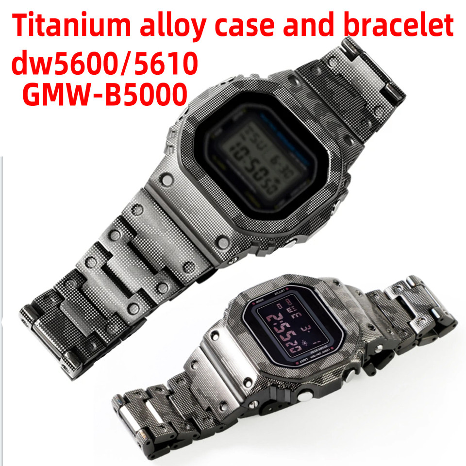 Titanium Case GMW-B5000 Camouflage Mod Kit For Casioak Watch GMWB5000 Mech Style Metal Bezel Strap W