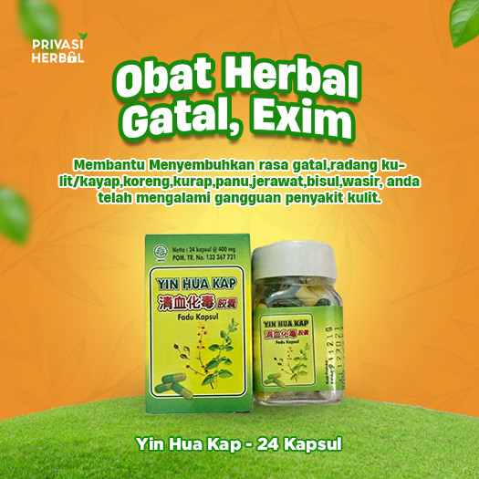 Obat Herbal Cina Obat Penyakit Kulit, Gatal, Exim, Bisul Yin Hua Kap Original - Isi 24 Kapsul