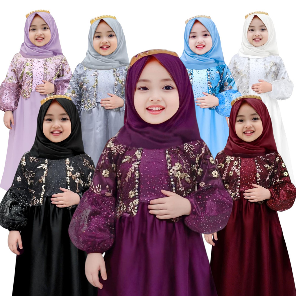 MEMELASHOP baju gamis anak Rosalina , baju kondangan anak perempuan , baju gamis anak perempuan leng