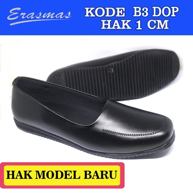 Orvani - Sepatu Hamil Flat Shoes Hitam B3 ERASMAS HAK 1 cm PDH Persit Bhayangkari PNS Dishub Formal